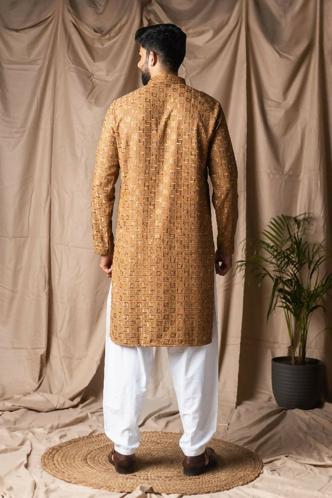 Occur Yellow Rayon Thread Embroidery Work Kurta Set - Mahotsav | Grocsy