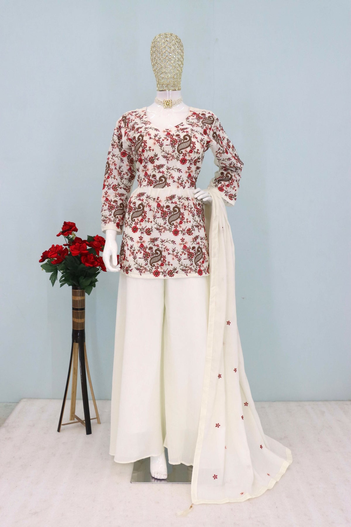 Anaita Cream Chiffon Embroidered With Sequins Work Salwar Suit | Grocsy