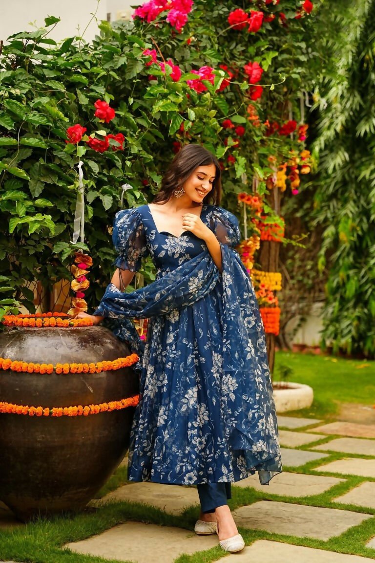 Aayaa Designer Printed Tebby Silk Suit - Multi Color | Grocsy