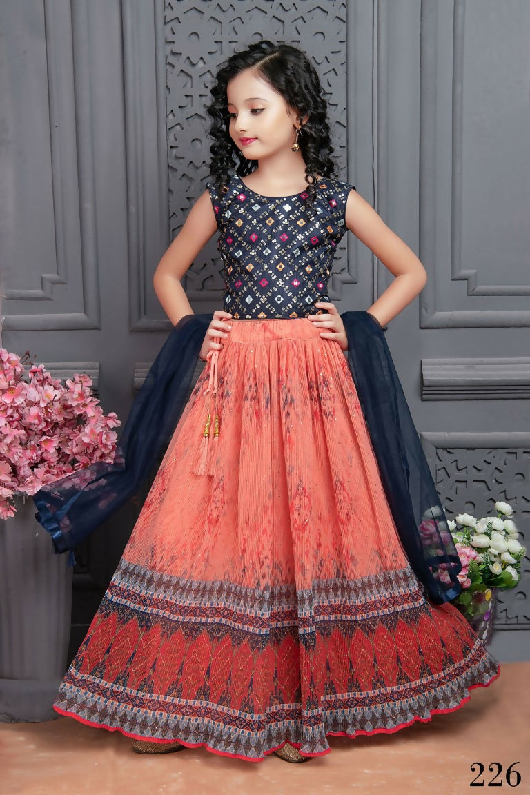 Kids Wedding Designer Peach Georgette Lehenga Choli - Aaradhna | Grocsy