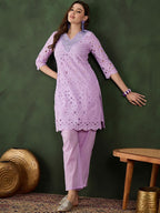 Sangria Embroidered Pure Cotton Kurta & Trousers | Grocsy