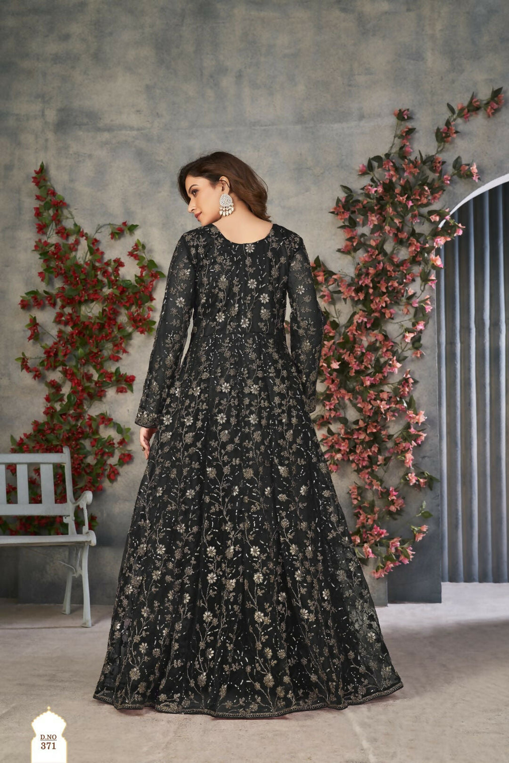 Anaita Black Embroidered Net Stitched Anarkali suit | Grocsy