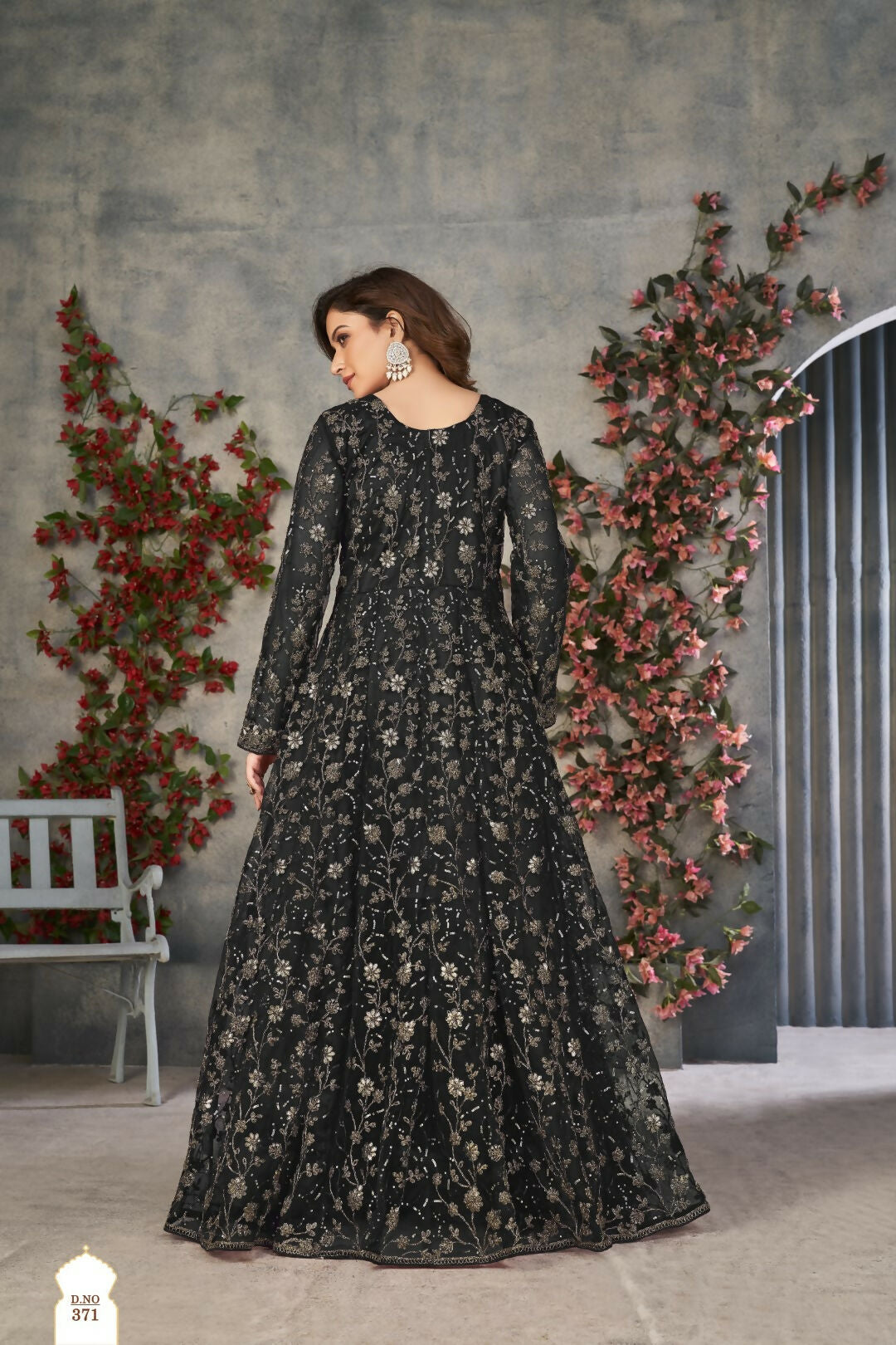 Anaita Black Embroidered Net Stitched Anarkali suit | Grocsy