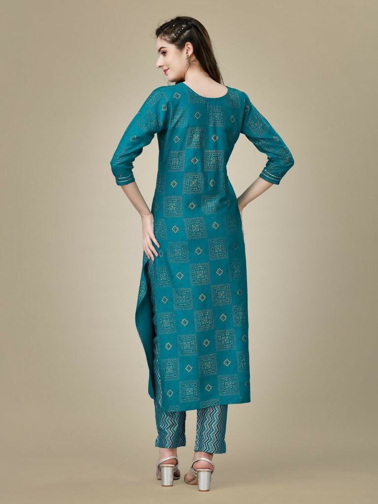 Jyoti Fashion Women's Rama Rayon Embroidered Kurta Pant Set | Grocsy