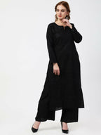 Cheera Women Stylish Hand Chikenkari Cotton Kurta With Palazzo - Black | Grocsy