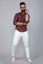 Miravan Men's Floral Slim Fit Long Sleeves Maroon Shirt | Grocsy