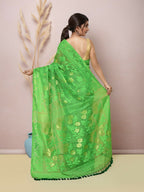 Joban Fashion Green Cotton Blend Jamdani Saree | Grocsy