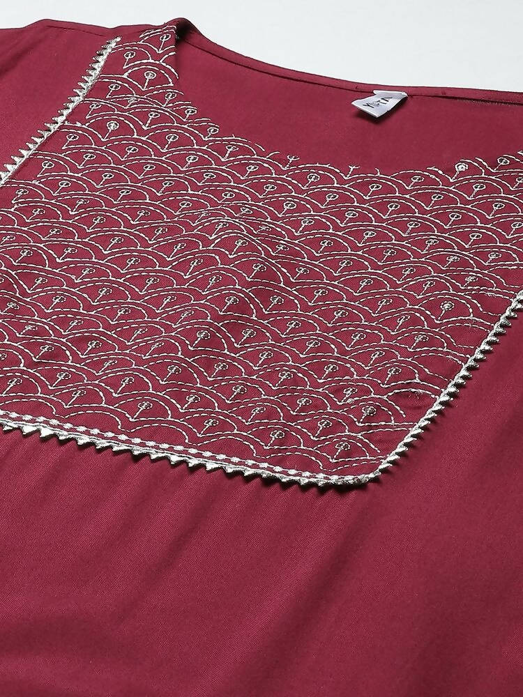 Yufta Women Burgundy Yoke Design Regular Sequinned Kurta with Palazzos & With Dupatta | Grocsy