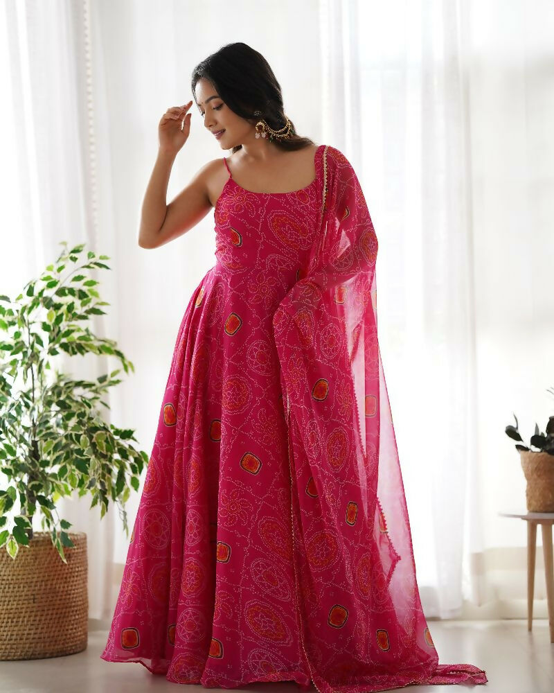 Joban Fashion Pink Kurta Set Chiffon Sequin Embroidery Work | Grocsy