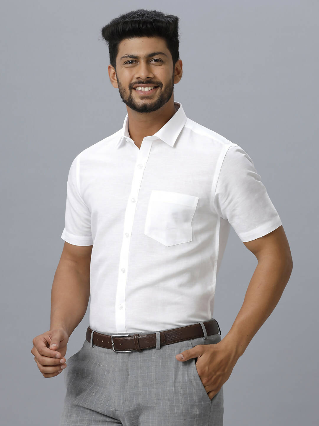 Ramraj Cotton Mens Half Sleeve White Shirt Plus Size - Justice White | Grocsy