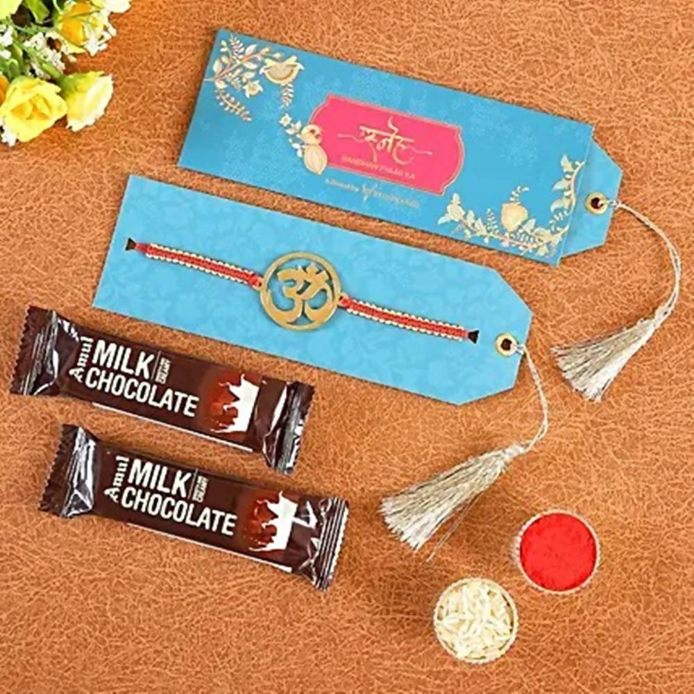 Om Metal Rakhi & Amul Milk Chocolates | Grocsy