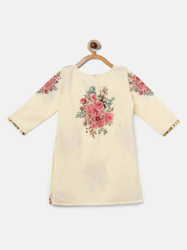 Ahalyaa Beige Crepe Floral Printed Kids Kurta Palazzo Set With Dupatta For Girls | Grocsy