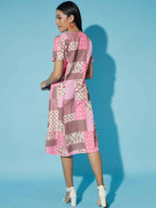 Myshka Women Multi Geometric Rayon A-Line V-Neck Dress | Grocsy