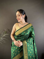 Joban Fashion Green Polka Dot Lichi Silk Paithani Silk Saree | Grocsy