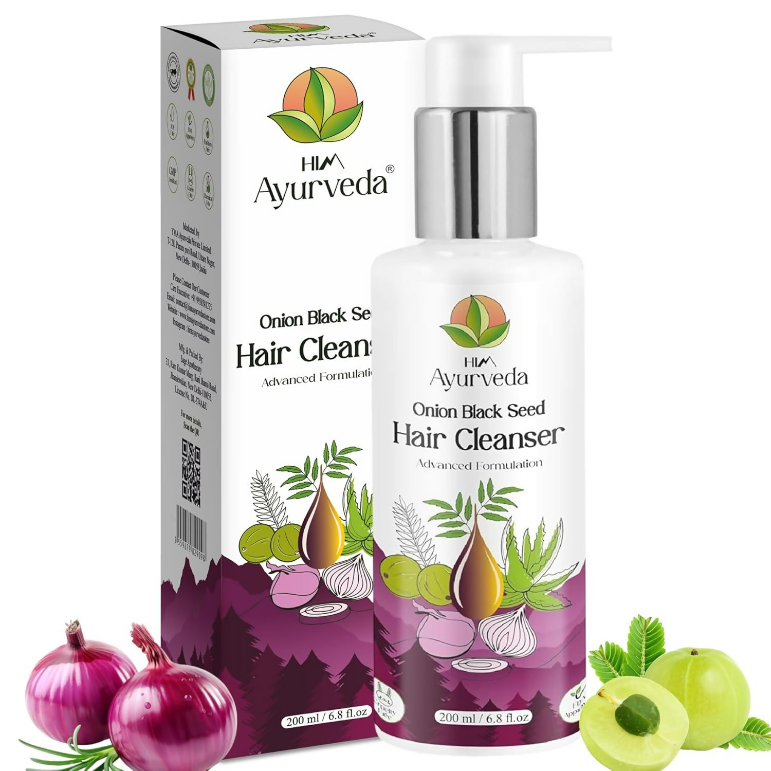 Him Ayurveda Onion Black Seed Hair Cleanser Sulphate & Paraben-Free Shampoo | Grocsy