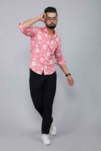 Miravan Men's Pink Floral Print Comfort Cotton Casual Shirt | Grocsy