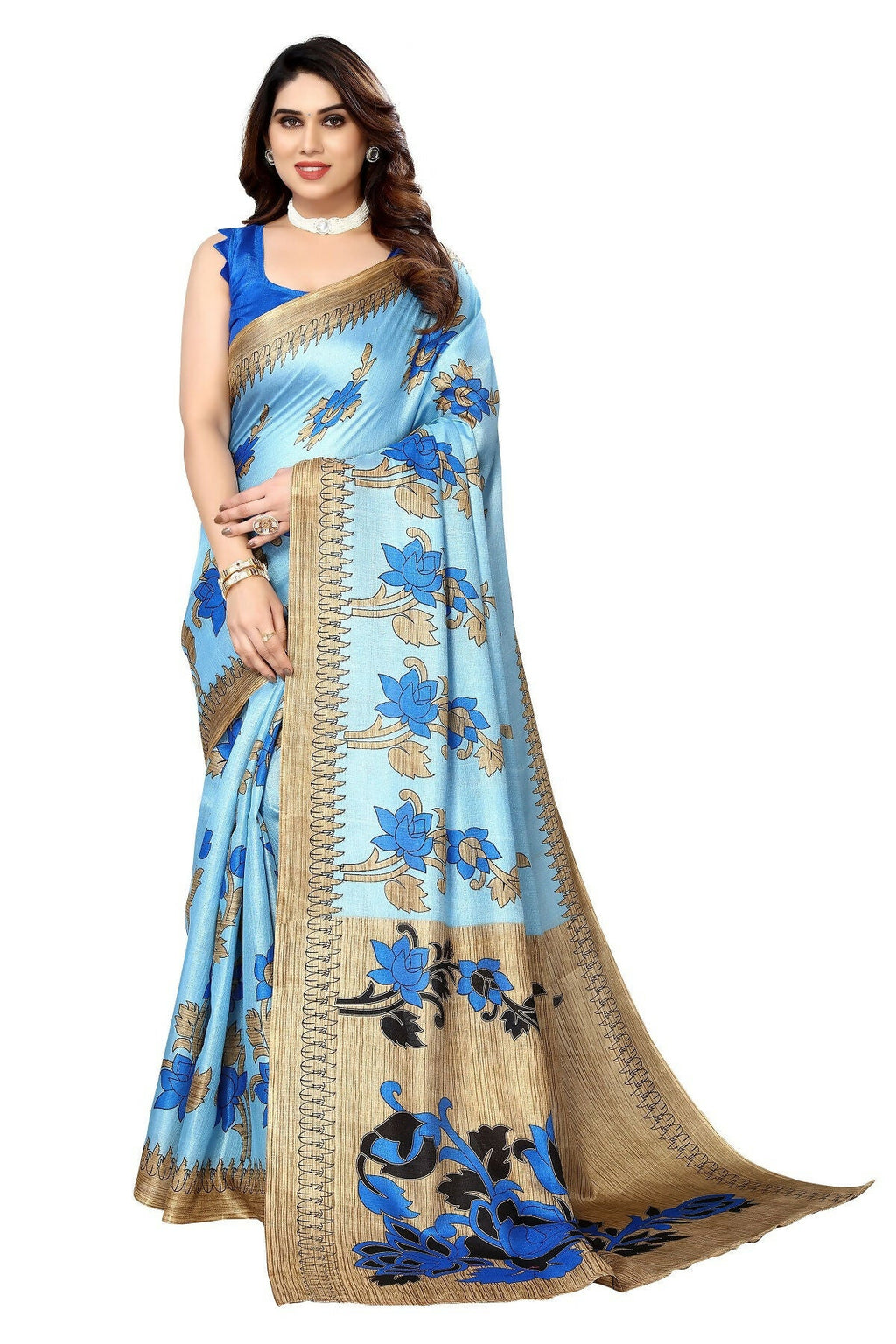 Vamika blue Printed Art Silk Saree | Grocsy
