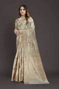 Off White Pure Raw Silk Zari Woven Saree with Unstitched Blouse Piece - Alisha | Grocsy