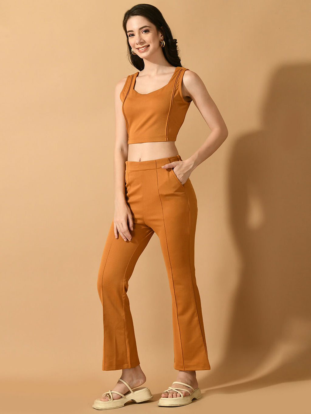 Myshka Women's Mustard Solid Party Top | Grocsy