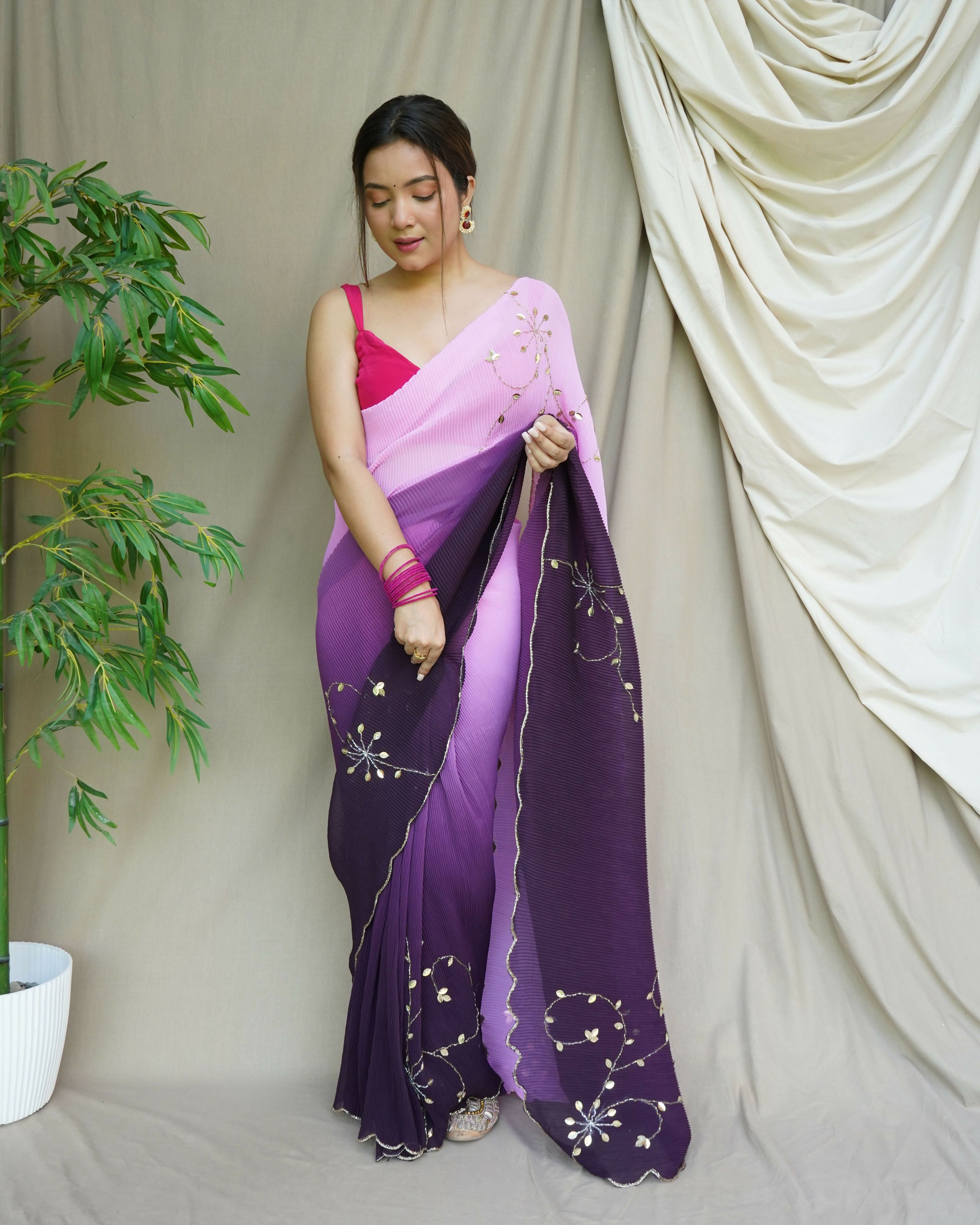Vamsee Antara Violet Georgette Saree | Grocsy