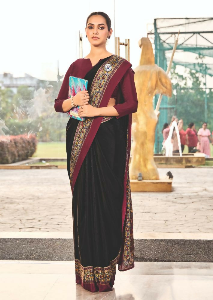 Joban Fashion Black Crepe Silk with Traditional Print Saree | Grocsy
