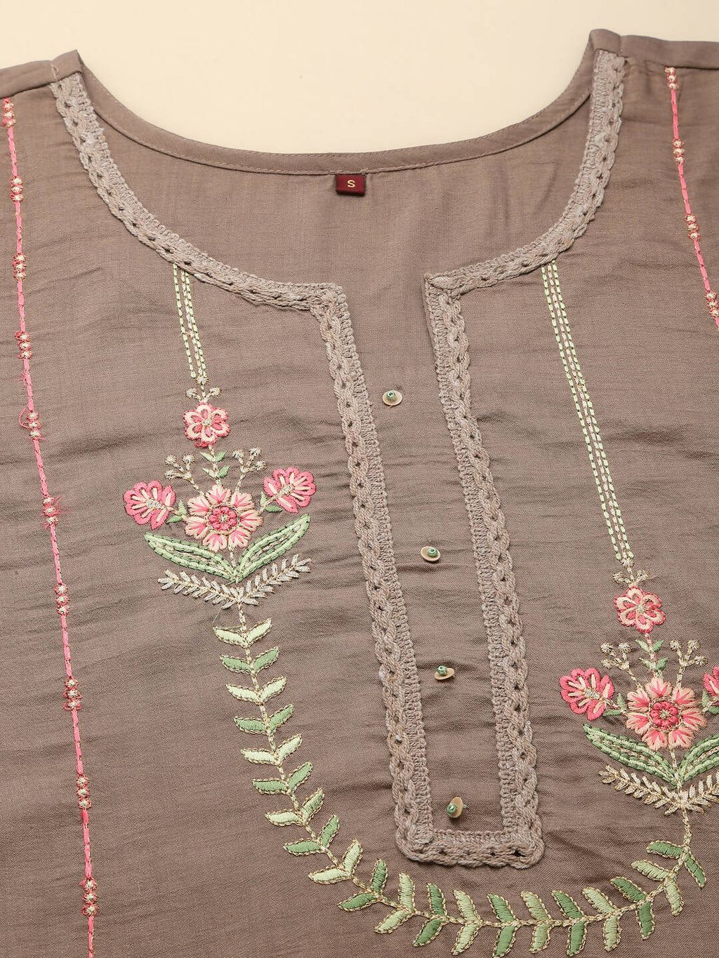 Brown Embroidered Chinon Straight Kurta With Trouser & Dupatta - Salimar | Grocsy