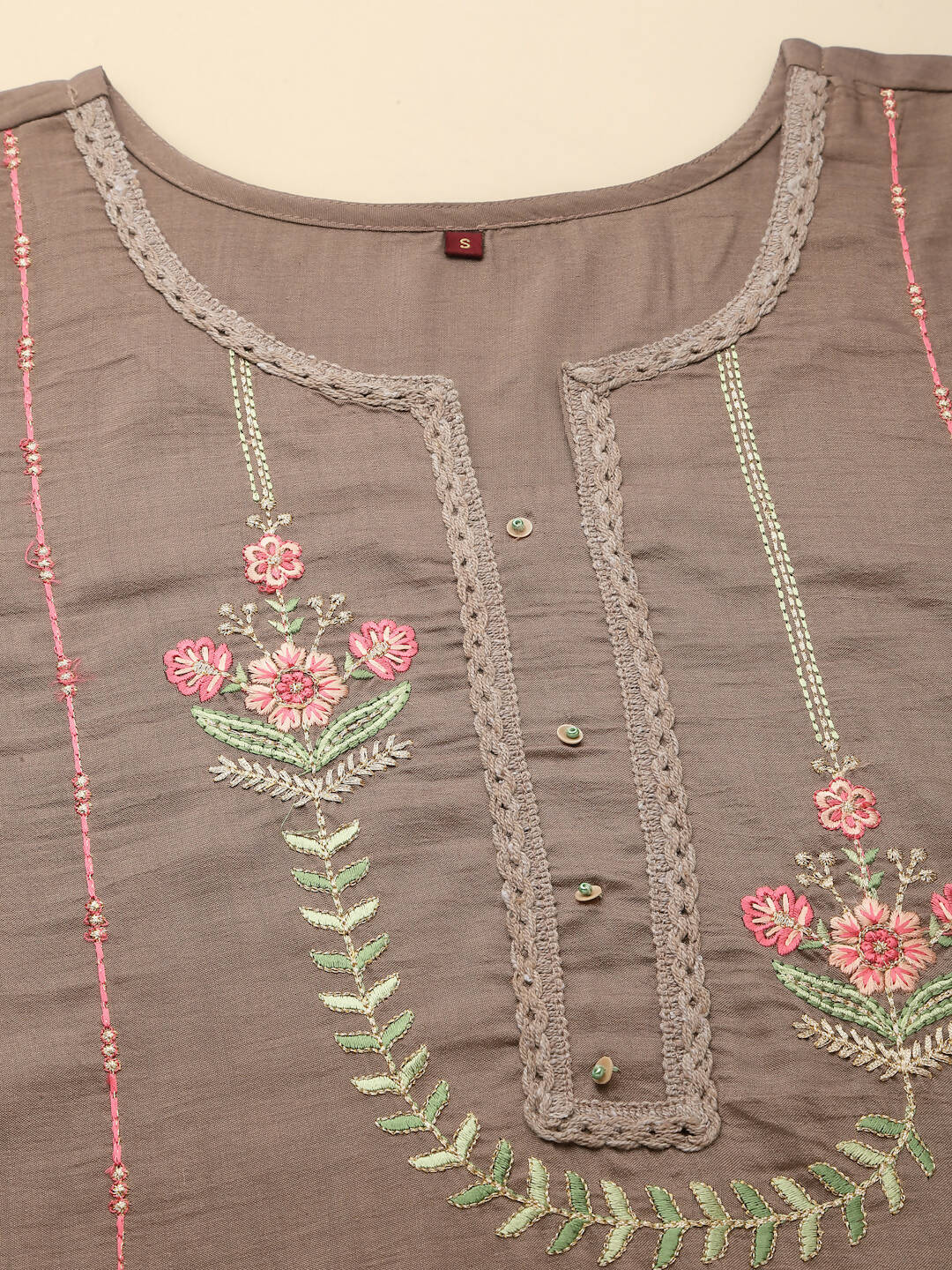Brown Embroidered Chinon Straight Kurta With Trouser & Dupatta - Salimar | Grocsy
