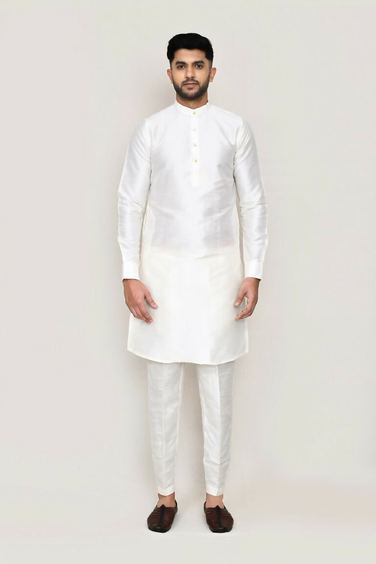 Joban Fashion White Colored Art Silk Fabric Kurta, Jacket With Straight Fit Pant | Grocsy
