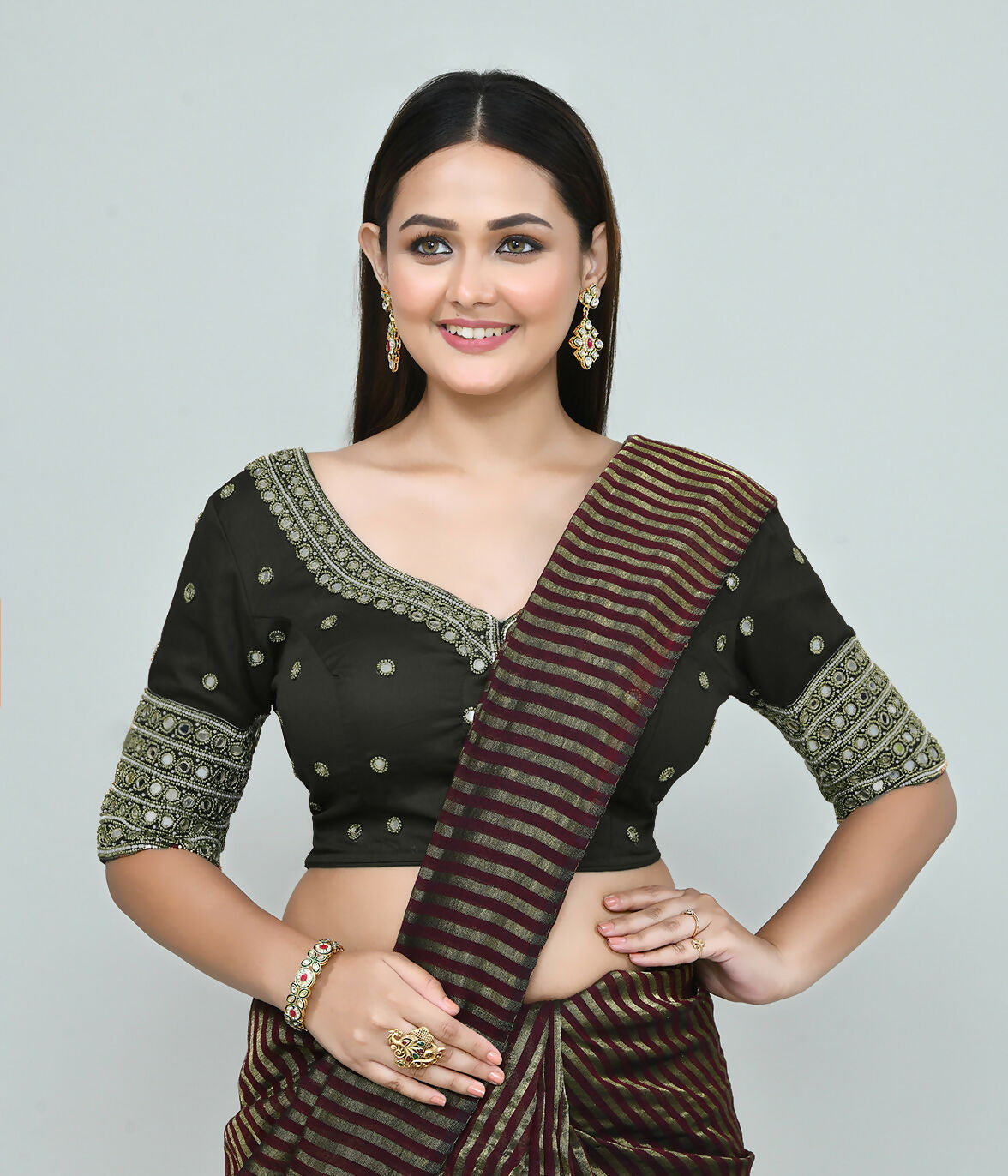 Joban Fashion Women's Dark Green Embroidered Stitched Blouse | Grocsy