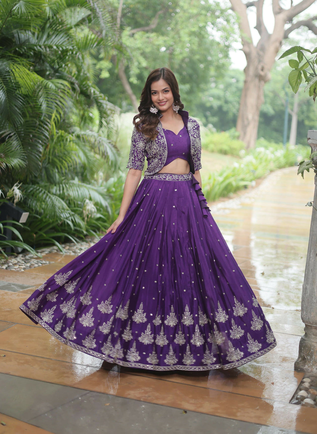 Lorenvalley Pure Chinnon With Rich Embroidered Sequins Work Lehenga Choli with Koti | Grocsy