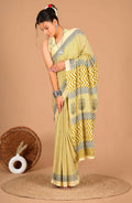 Exclusive Collection Yellow Beautiful Mulmul Cotton Saree | Grocsy