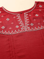 Red Chinon Floral Embroidered Top - Zeny | Grocsy