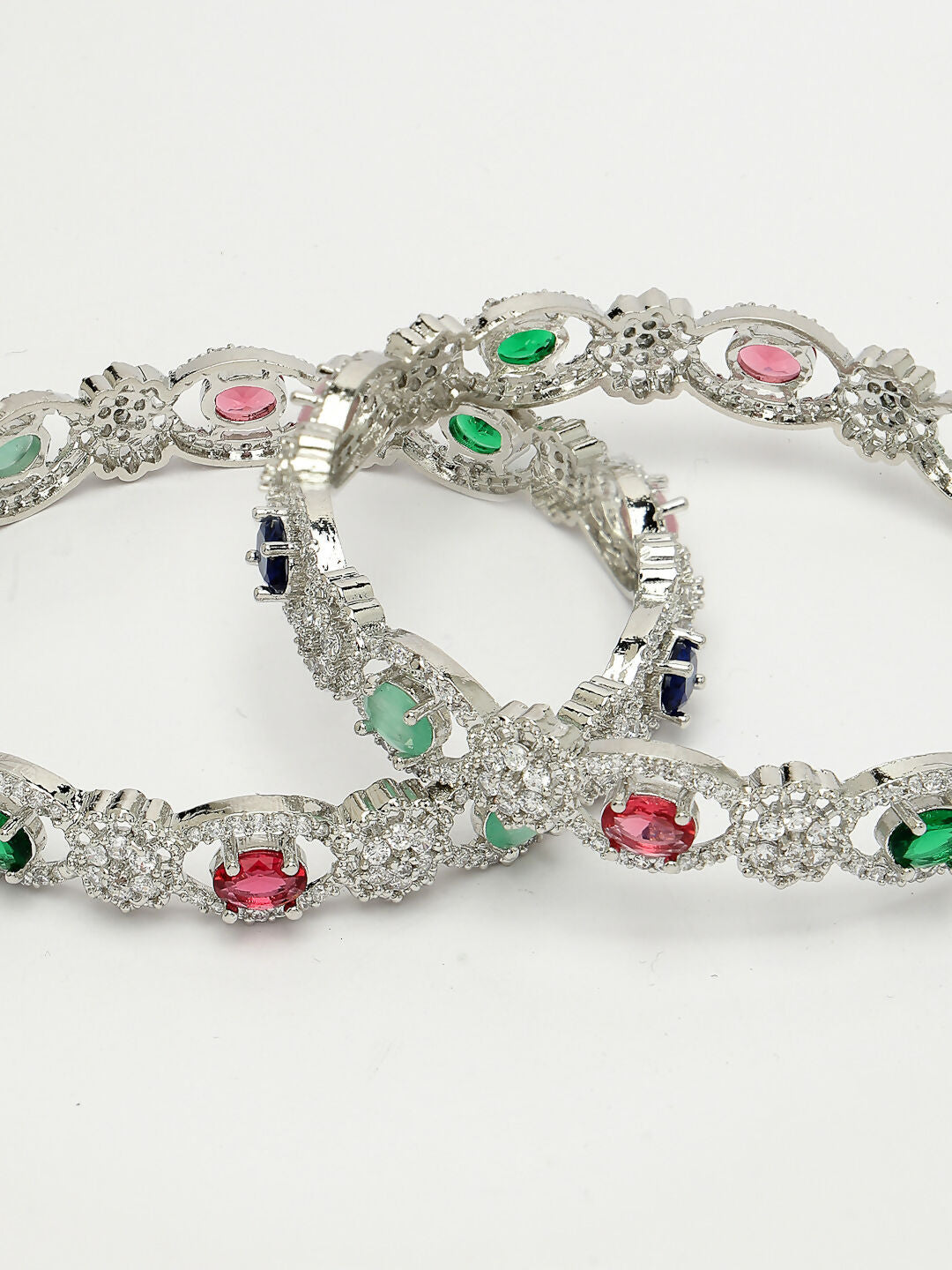 NVR Women's Set of 2 Multi-Coloured CZ Stone-Studded Handcrafted Bangles