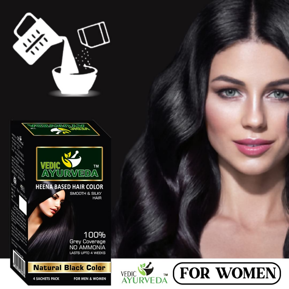 VedicAyurveda Natural Pure Henna Based Hair Color - Natural Black | Grocsy