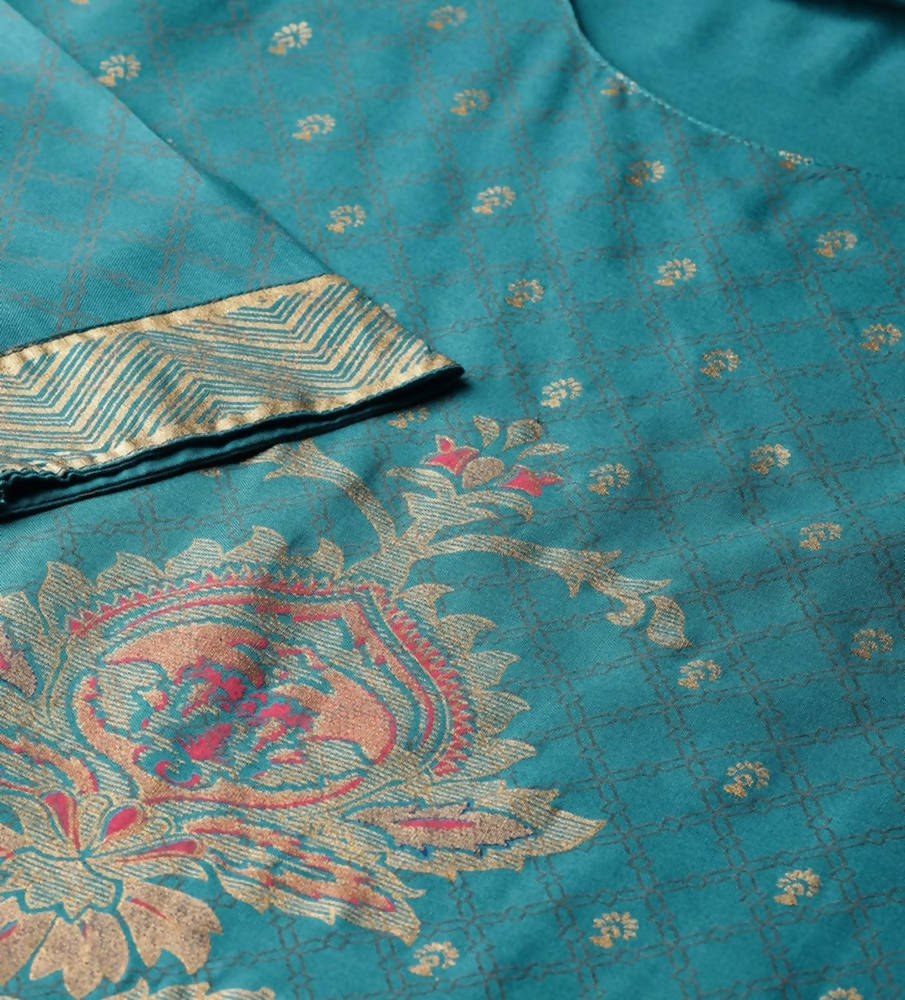 Vamika Sky Blue Printed Rayon Party And Casual Wear Kurta Set | Grocsy