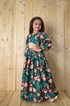 Aayaa Designer Printed Chinon Crochet Sequance Kids Lehenga Choli - Green | Grocsy