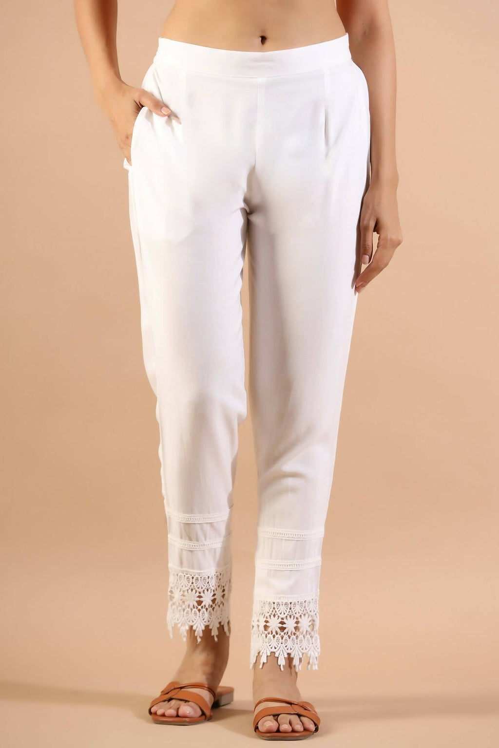 Juniper Women's White Rayon Solid Straight Pant | Grocsy