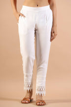 Juniper Women's White Rayon Solid Straight Pant | Grocsy