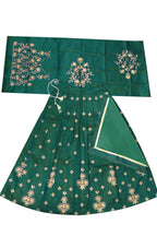 Dwiden Green Rohini Tafetta Sattin Semi-Stitched Girl's Lehenga Choli | Grocsy