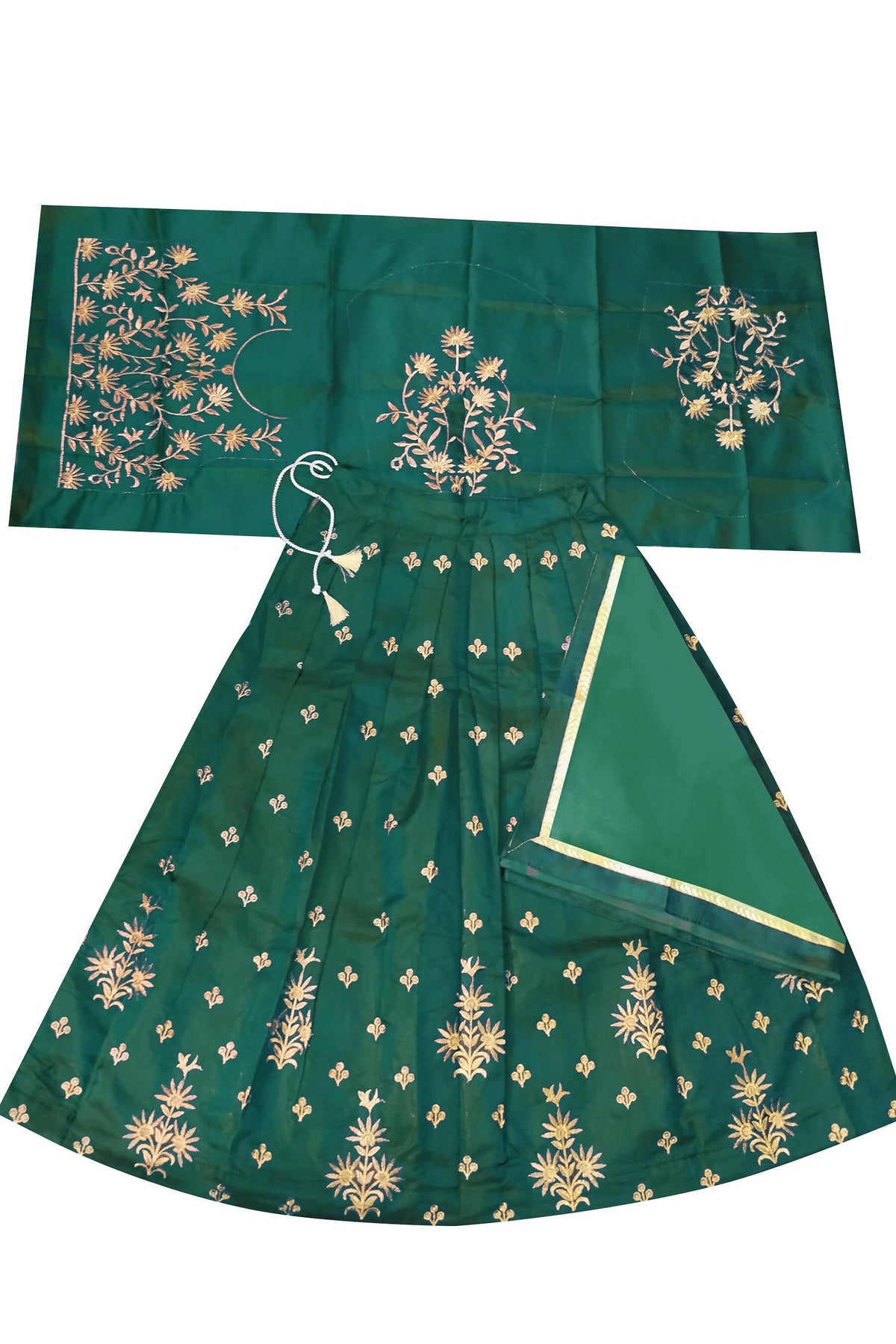 Dwiden Green Rohini Tafetta Sattin Semi-Stitched Girl's Lehenga Choli | Grocsy