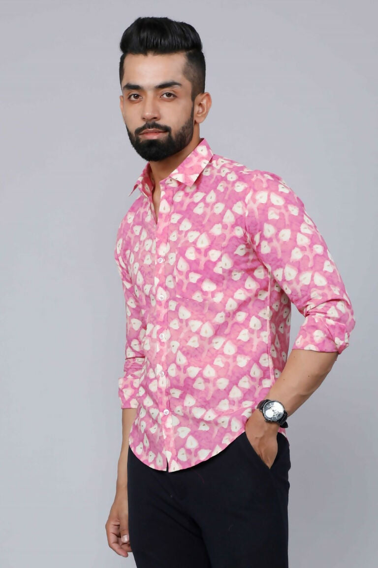 Miravan Men's Pink Print Comfort Cotton Festive Shirt | Grocsy