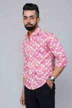 Miravan Men's Pink Print Comfort Cotton Festive Shirt | Grocsy