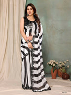 Aafreen Partywear Designer Balck & White Georgette Fancy Saree | Grocsy