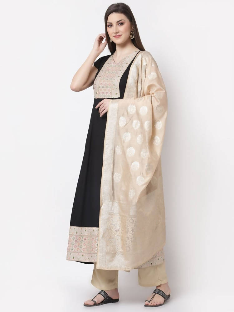 Myshka Black Color Rayon Embroidered Half Sleeve Anarkali Kurta With Dupatta | Grocsy