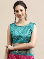 Saree Mall Pink & Teal Bandhani Printed Saree | Grocsy