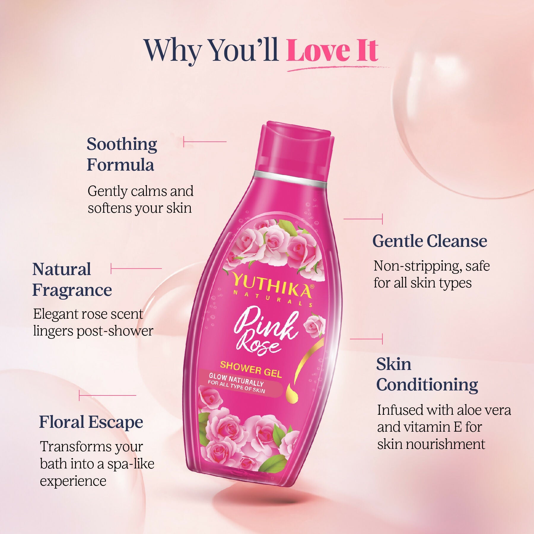 Yuthika Pink Rose Body Wash Shower Gel | Grocsy