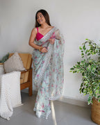 Vamsee Ferry Green Organza Saree | Grocsy