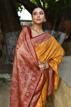 Joban Fashion Gold Crepe Chiffon Pure Handloom Banarasi Silk Saree | Grocsy