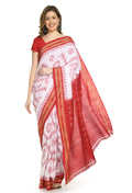 Vamika Sambalpuri Ikat Cotton Dehabandha Badafula White & Red Saree | Grocsy
