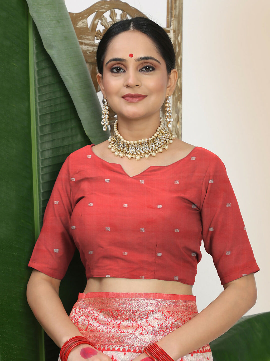 Shree Shyam Fashion Linen Cotton Red & White Saree | Grocsy